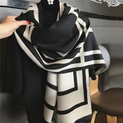 7Pcs Geometric Large Plaid Scarves Black White 