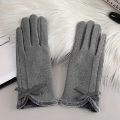 4 Pairs Fleece Lined Women Gloves with Bowknot Stylish 