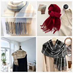 Wholesale of Plaid Shawl Scarf with Tassels
